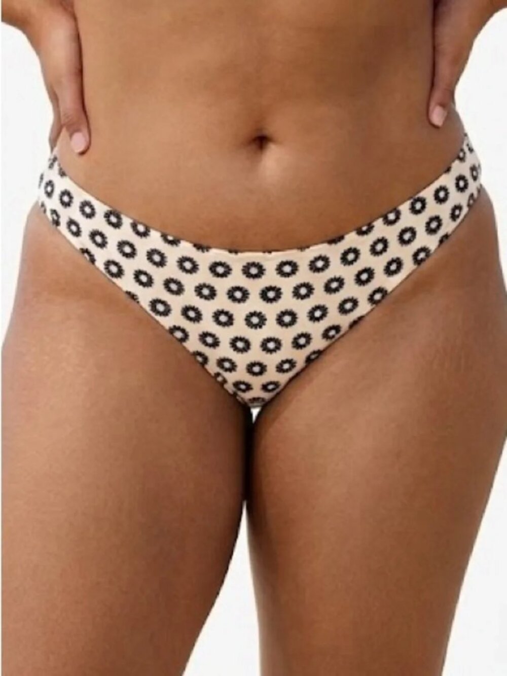 Salt + Cove Daisy Floral Cheeky Bikini Bottom Black Cream Swimwear L NWT